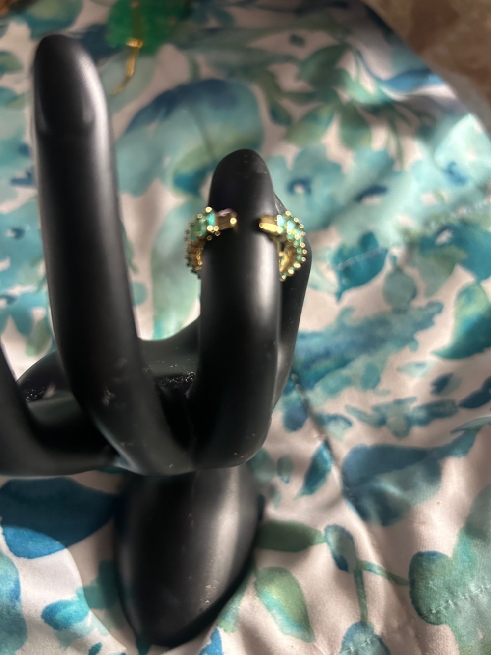 Gold Band Ring with Aqua Green Stones - Women's Fashion Ring - Picture 2 of 2